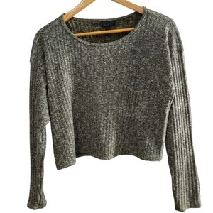 Topshop Women's Crop Gray Ribbed Pullovet  Knit Sweater